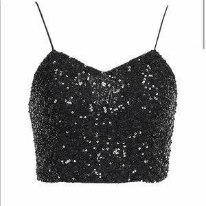 New Alice + Olivia cropped black sequined top